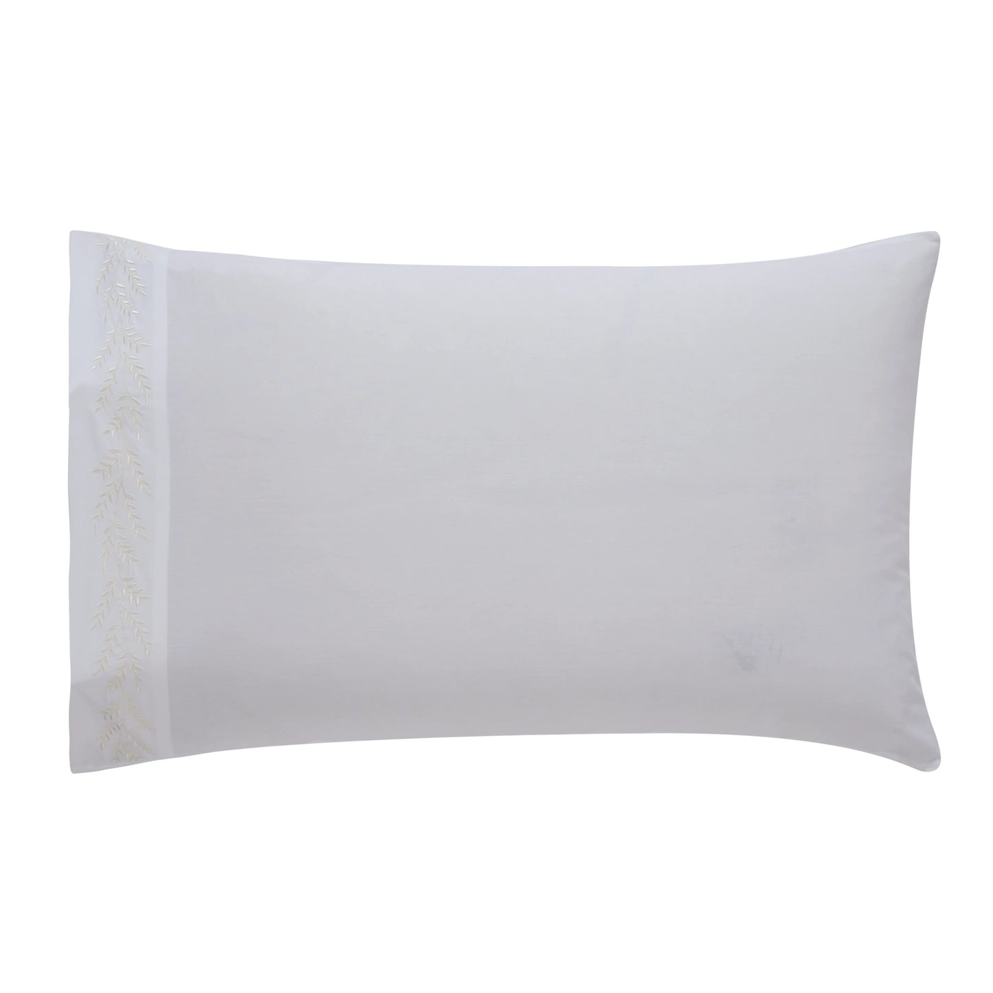 Nargis Botanical Embroidery Ivory on White Pillowcase 1
