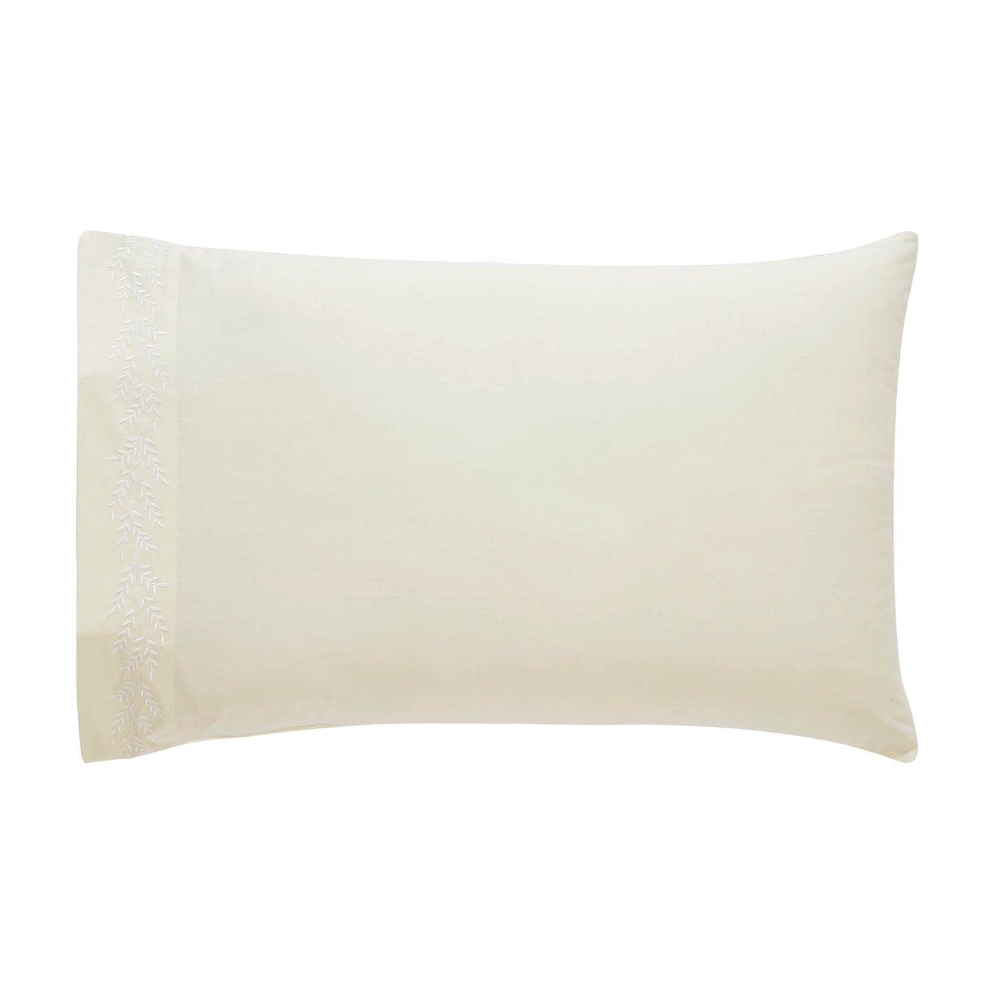 Nargis Botanical Embroidery White on Ivory Pillowcase 1