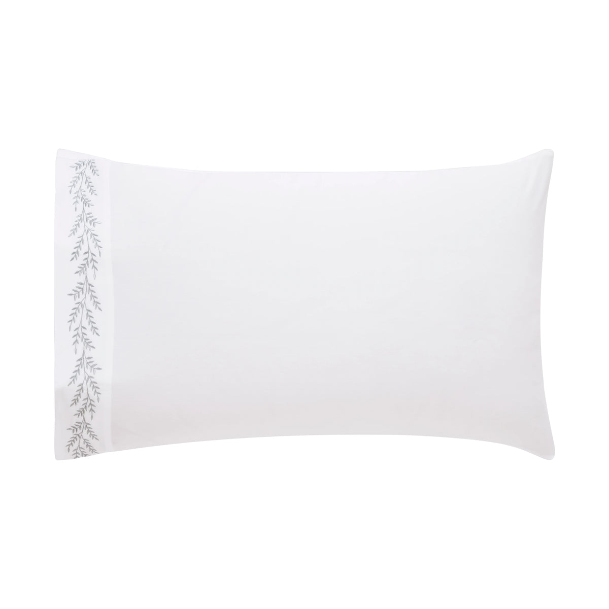 Nargis White with Grey Botanical Embroidery Pillowcase