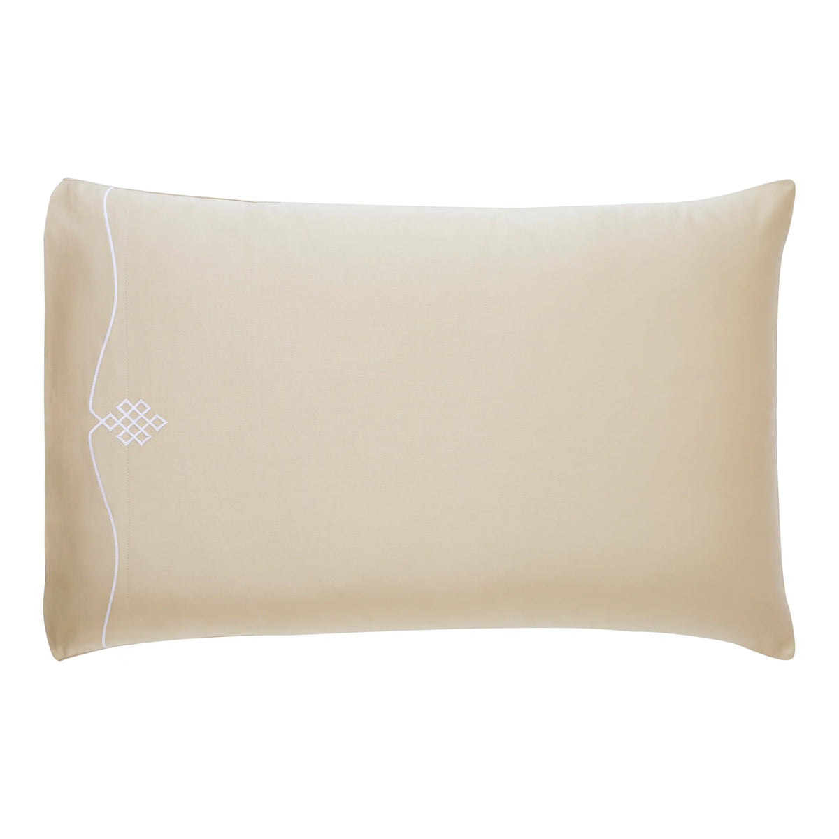 Raatrani Trace Embroidery Beige on White Pillowcase