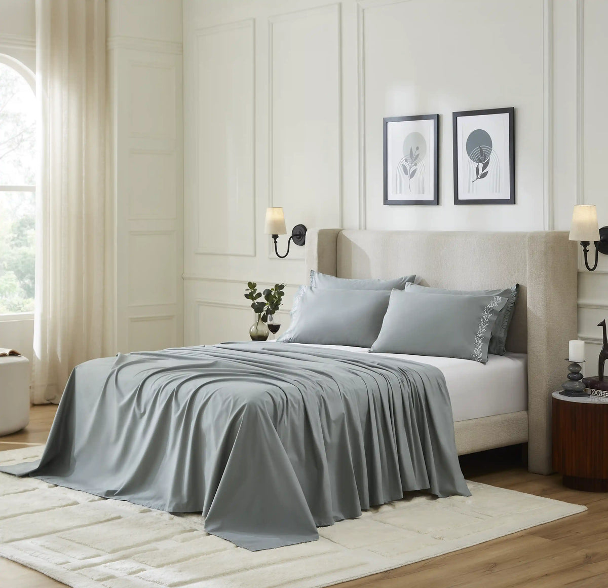 Nargis: Hotel-Crisp Bedsheet Stone Blue