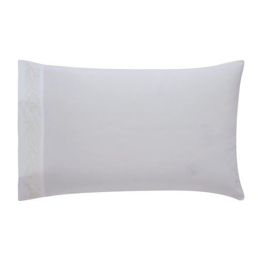 Nargis Botanical Embroidery Ivory on White Pillowcase 1