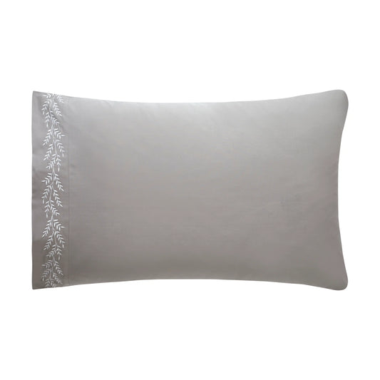 Nargis Botanical Embroidery White on Grey Pillowcase 1