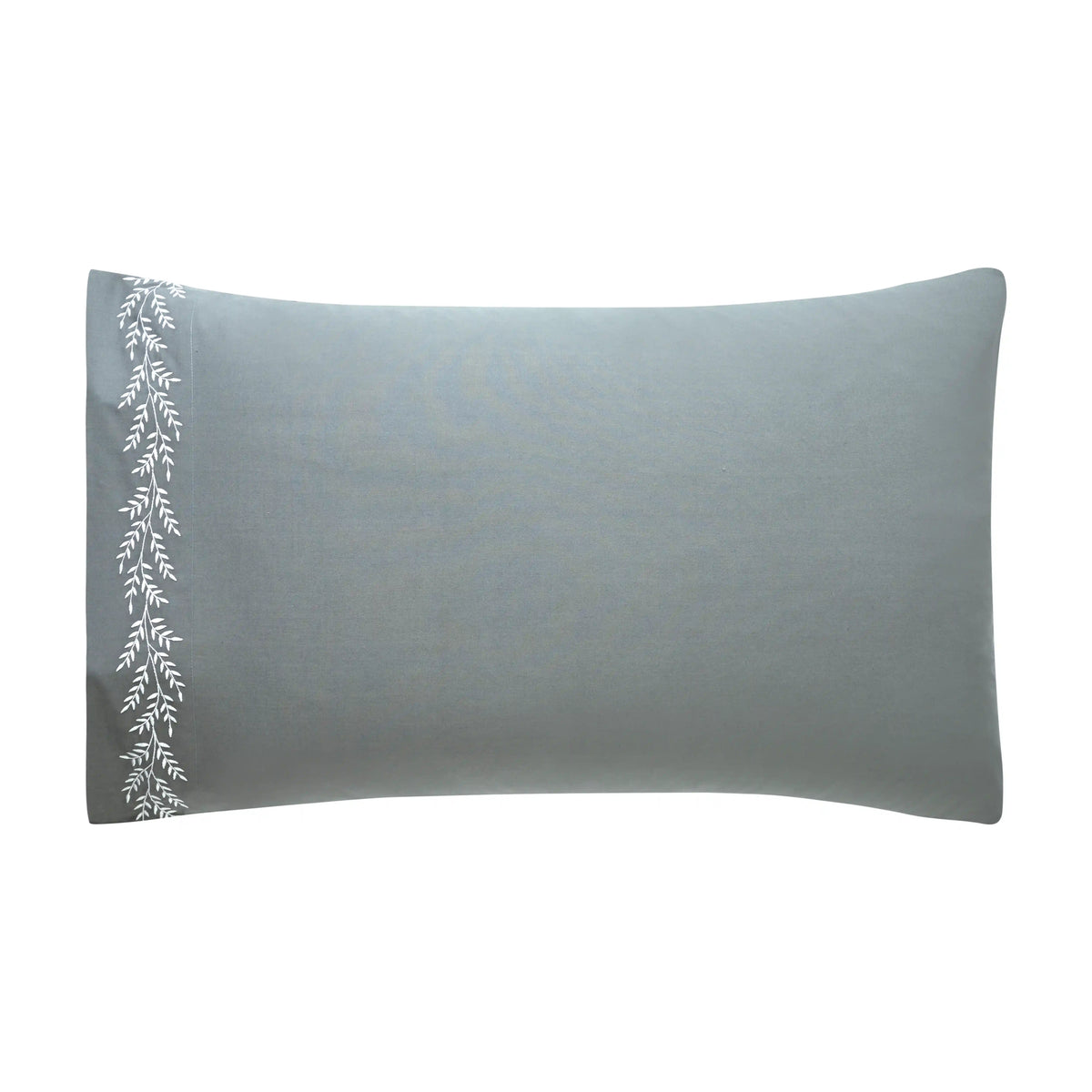 Nargis Botanical Embroidery White on Stone Blue Pillowcase 1