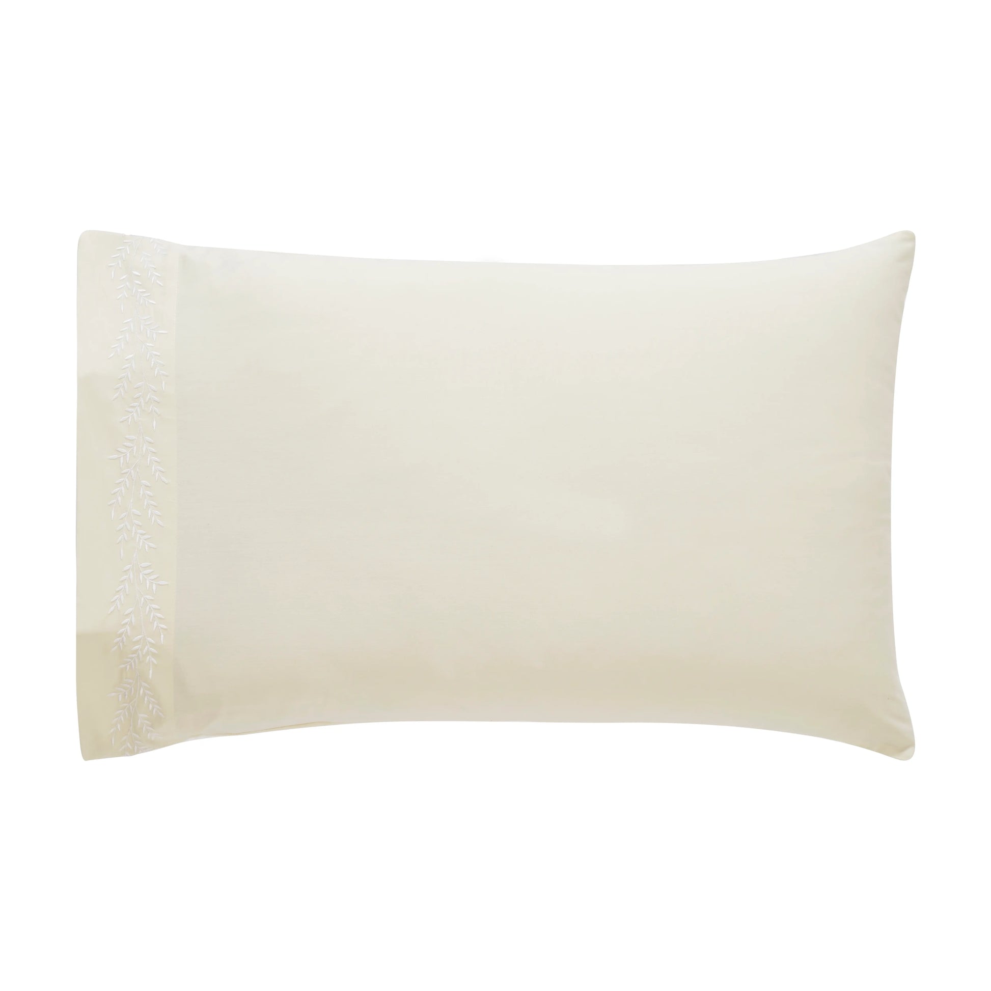 Nargis Botanical Embroidery White on Ivory Pillowcase 1