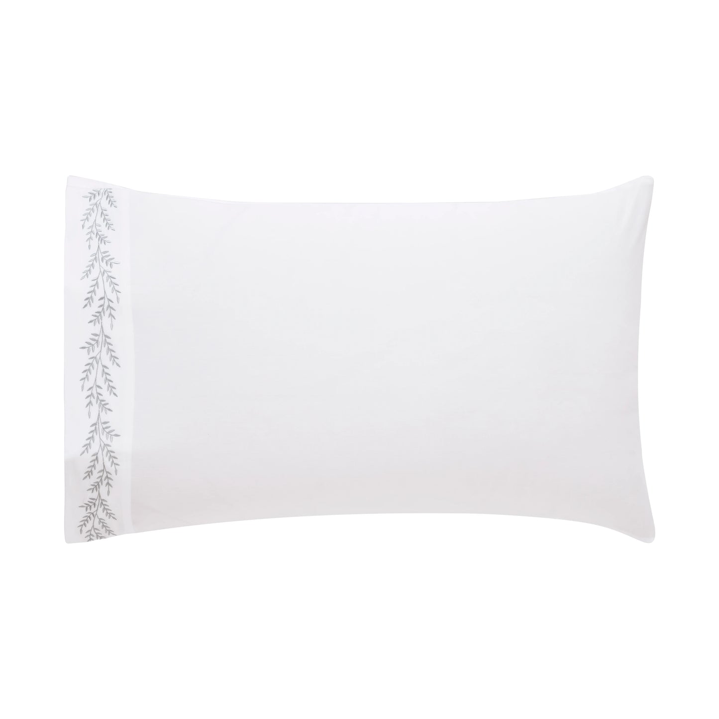 Nargis Botanical Embroidery Grey on White Pillowcase 1