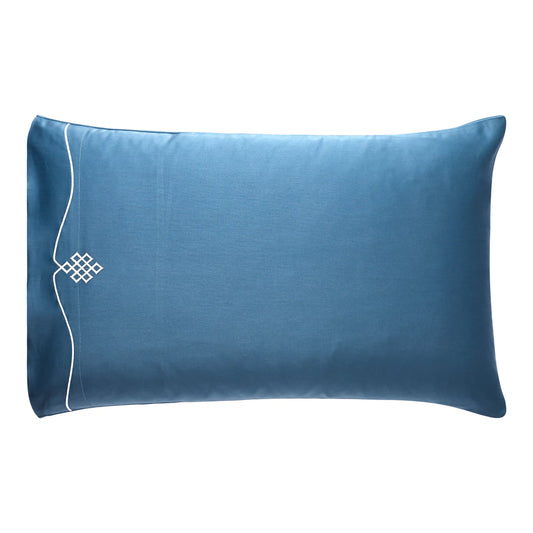 Raatrani Trace Embroidery White on Azure Blue Pillowcase