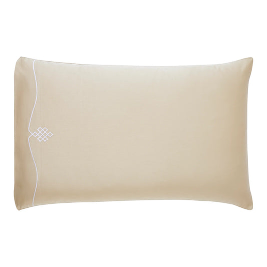 Raatrani Trace Embroidery White on Beige Pillowcase