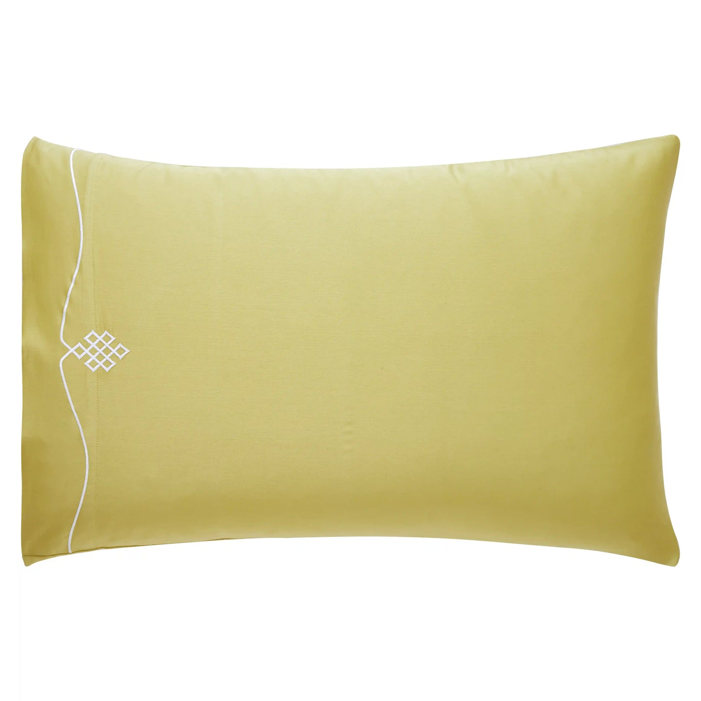 Raatrani Trace Embroidery White on Olive Green Pillowcase