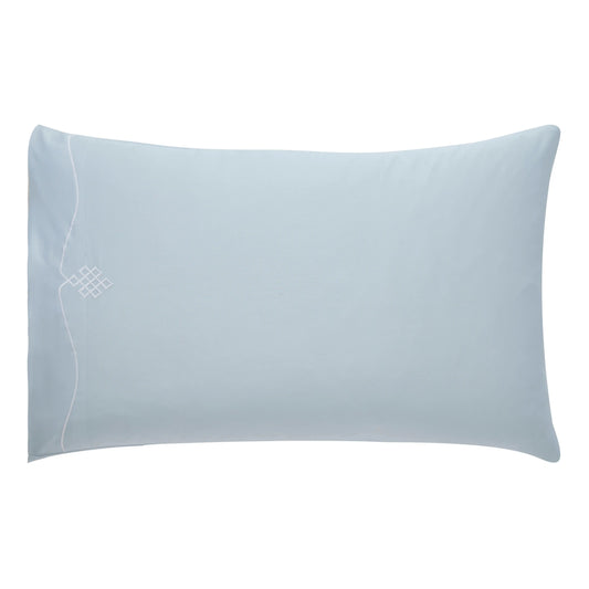 Raatrani Trace Embroidery Sky Blue on White Pillowcase