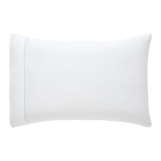 Raatrani White with Sky Blue Piping Pillowcase