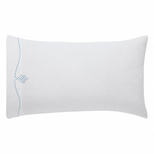 Raatrani White with Sky Blue Trace Embroidery Pillowcase